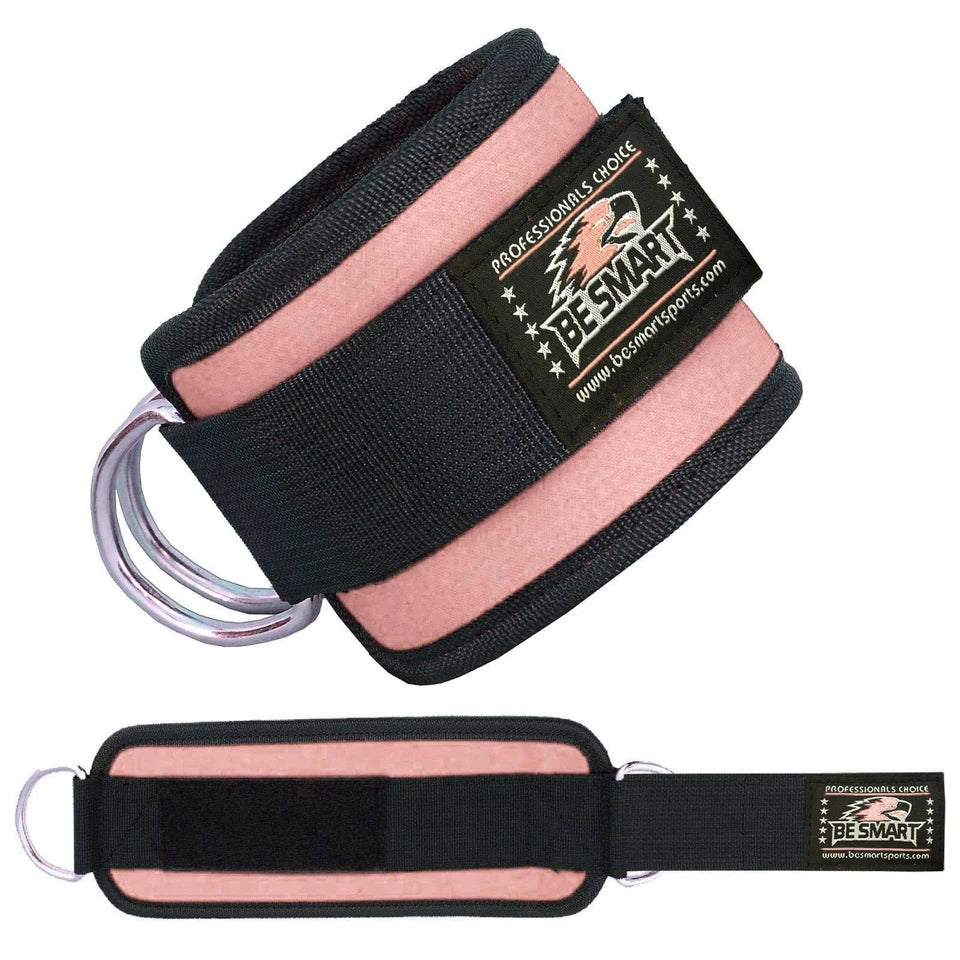 Be Smart Ankle Straps for Cable Machine – Padded D-Ring Gym Attachments