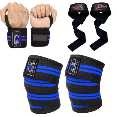 Knee Wraps Weight Lifting Body Building Gym Training Support Leg Wrist Straps